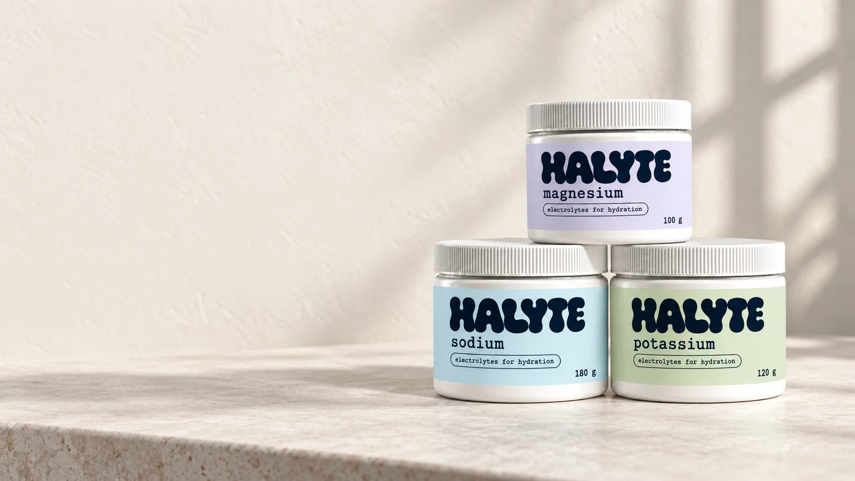 Our hydration kit with sodium, potassium and magnesium on a sunlit kitchen counter